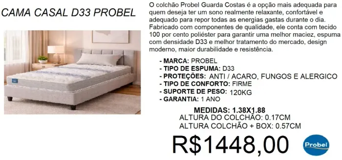 Cama box casal com colchão espuma d33 probel guarda costas - frete grátis