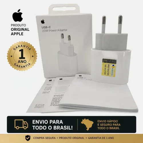 Fonte Original Apple 20W USB-C - 1 Ano de Garantia