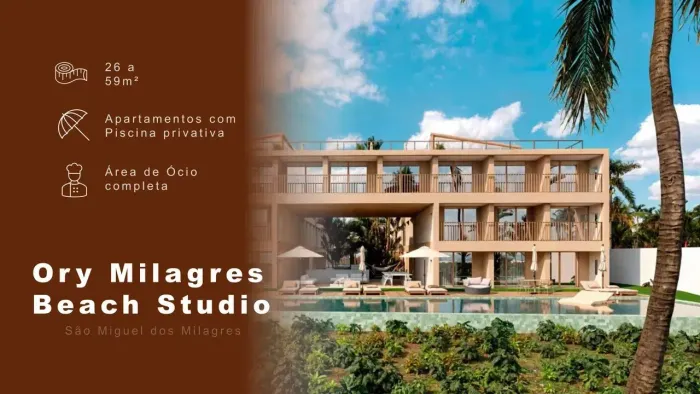 SÃO MIGUEL DOS MILAGRES (AL) - FLATS DE 26 A 59m². Unidades pé na areia