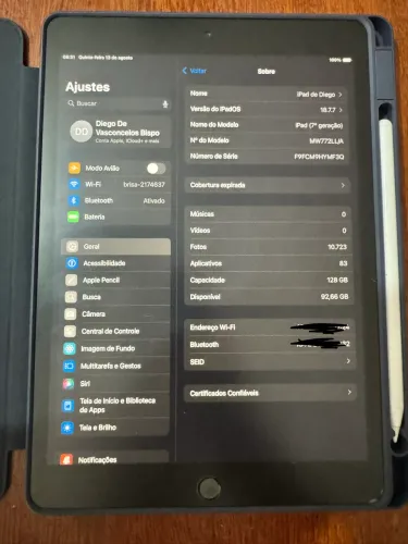 iPad 7 128gb com caneta, capa e película paperlike 