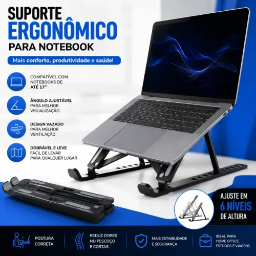 Suporte Notebook Ajustável Base Ergonômico Dobrável Regulável Leve