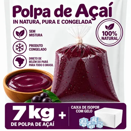 Polpa de Açai congelada - 7Kg + caixa de isopor com gelo