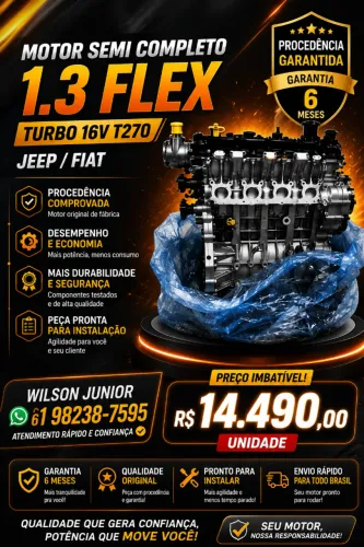 MOTOR SEMI COMPLETO 1.3 FLEX TURBO 16V T270 - JEEP / FIA