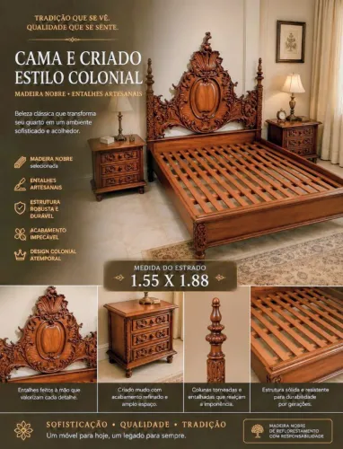 Cama e criados-mudo estilo colonial