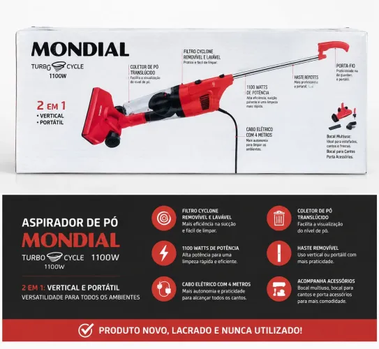 Aspirador de Pó Mondial Turbo Cycle 1100W - NOVO