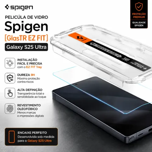 Película de vidro Spigen [GlasTR EZ FIT] - Galaxy S25 Ultra (2 unidades)