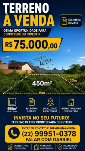Terreno plano e com RGI - Região dos Lagos - Rj.