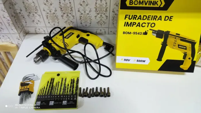 Kit Furadeira de impacto BOMVINK + JOGO DE CHAVE SEXTAVADA + JOGO DE 16 BROCAS...