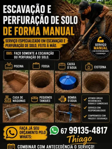 FAÇO ESCAVAÇÃO PARA PISCINA/FURO FOSSA. LEIAM A DESCRIÇÃO ABAIXO