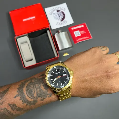 Relógio Mondaine Calendário Dourado 32635GPMVDE1