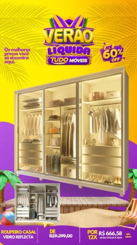 ROUPEIRO CASAL 3 PORTAS DE CORRER E VIDRO REFLECTA COM LED 100% MDF