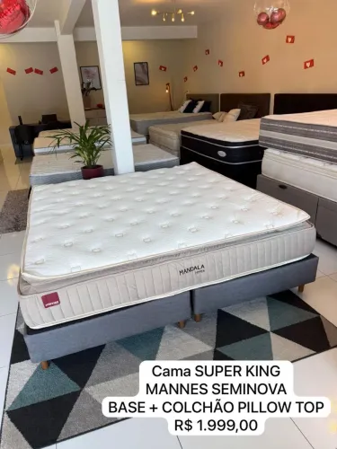 Colchão KING MANNES PILLOW TOP SEMINOVO COM BASE