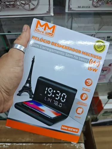 Relógio Despertador c/ Carregador sem Fio - NOVO