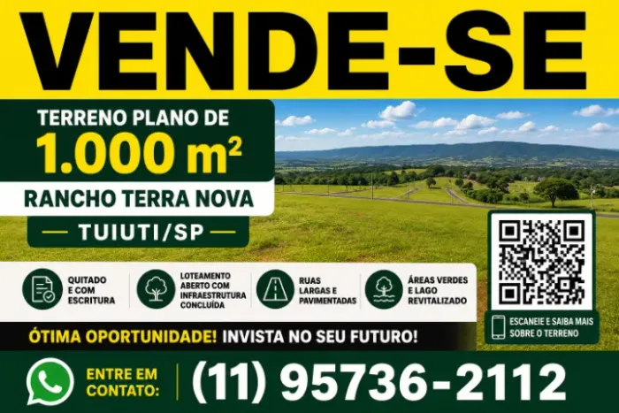 ? OPORTUNIDADE! TERRENO À VENDA - CONDOMÍNIO ABERTO RANCHO TERRA NOVA - TUIUTI/SP ?