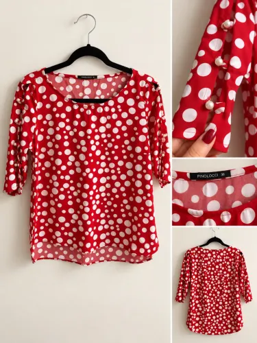 Blusa vermelha de poá branco - Tam. 38