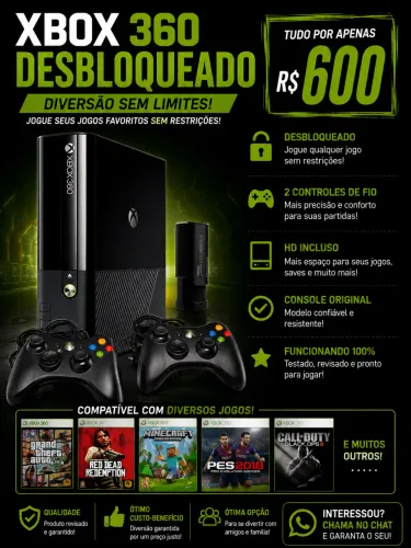Xbox 360 desbloqueado e com HD incluso