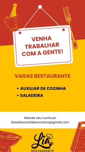 Vagas para auxiliar de cozinha e saladeira