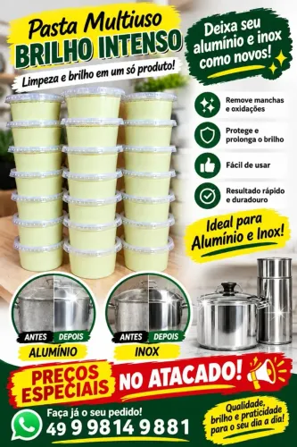 Pasta multiuso brilho intenso para alumínio e inox