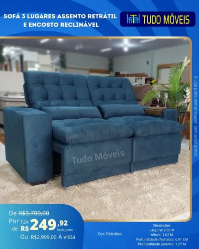 Sofá 3 lugares retrátil e reclinável