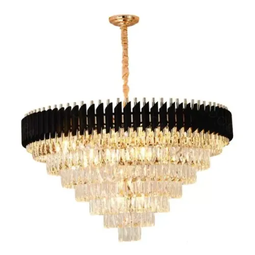 lustre pendente redondo metal e cristal preto ø95x48cm