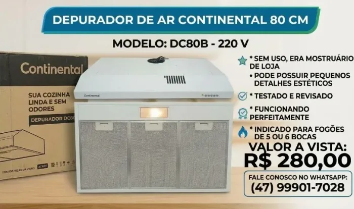 Depurador de Ar- NOVO-  Continental  80 Cm - Branco - 220V - sem uso