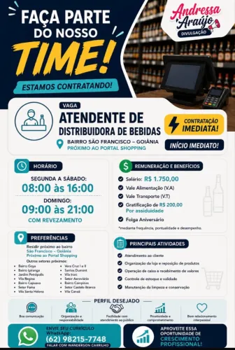 Atendente de distribuidora de bebidas