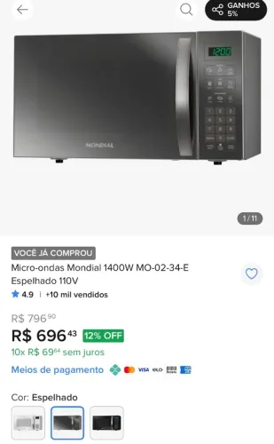 Microondas mondial 110v