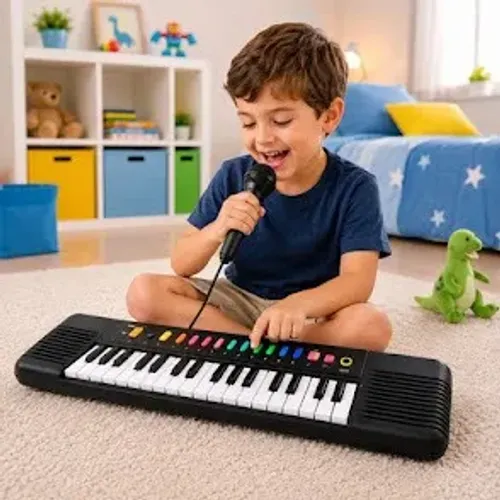 Piano Musical Criança Infantil Com 32 Teclas Som E Microfone