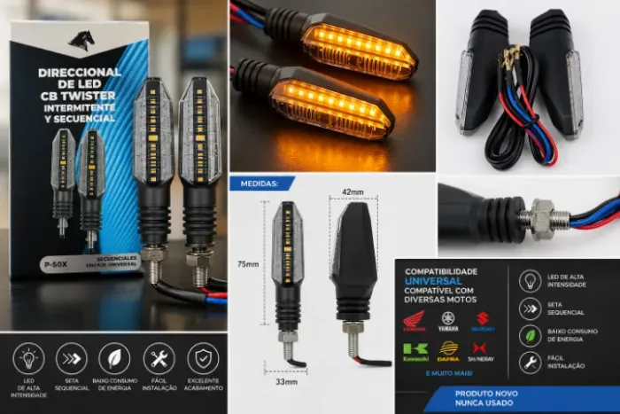 Pisca LED Sequencial Universal CB Twister Par Novo