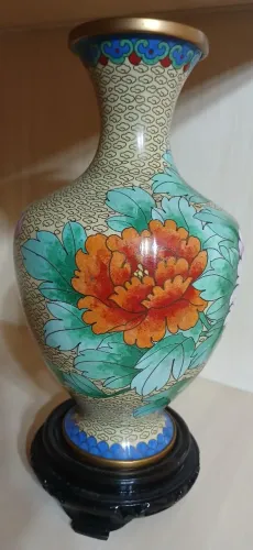 Vaso Cloisonné Vintage Anos 80 Chinês 24cm com Base