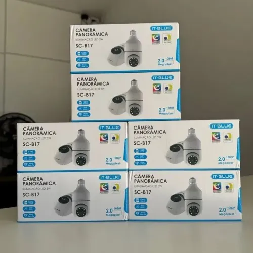 Câmera de segurança Wi-Fi lâmpada giratória Anatel com visão noturna