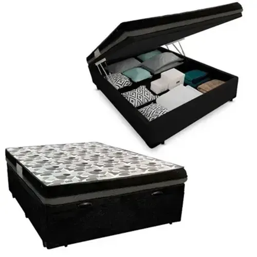 Colchão Casal Espuma D33 + Cama Box Baú cor Preto Noir