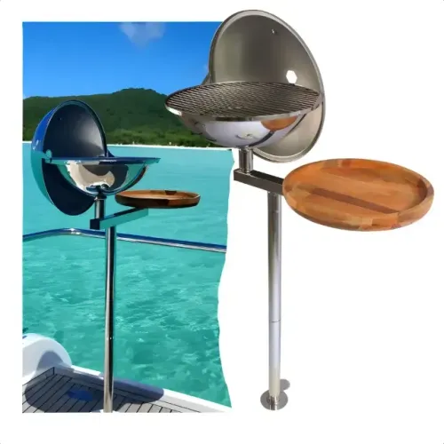 Churrasqueira Náutica Portátil em Inox com Tampa e Tábua para Barco, Lancha e Camping