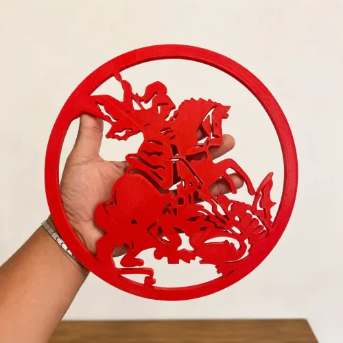 Quadro Decorativo São Jorge 24cm em Impressão, Decoração Religiosa de Parede, Vermelho.