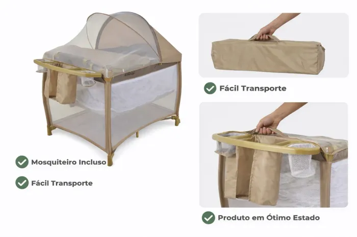 Berço Cercadinho Portátil com Mosquiteiro - Ótimo Estado
