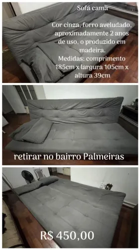 SOFÁ CAMA CINZA MUITO BEM CONSERVADOS, ROBUSTO E RESISTENTE