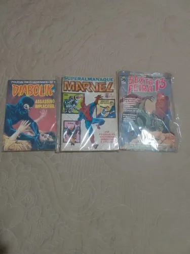 Lote 3 revistas dialolik n1, sexta-feira 13 n1 e superalmanaque Marvel n1 em bom estado.