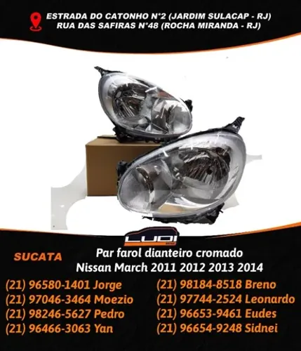 Par farol dianteiro cromado Nissan March 2011 2012 2013 2014