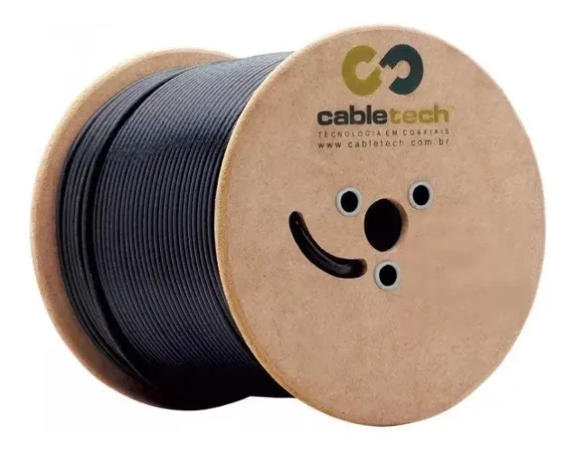 Bobina 305 Metros Cabo coaxial RG6 Mensageiro Preto Antena  Digital Tv Aberta a Cabo CFTV