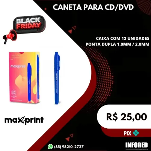 Caixa com 12 unidades de caneta para CD/DVD azul