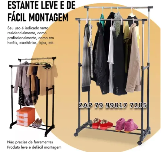 Arara Dupla Ajustável com Sapateira e rodinhas