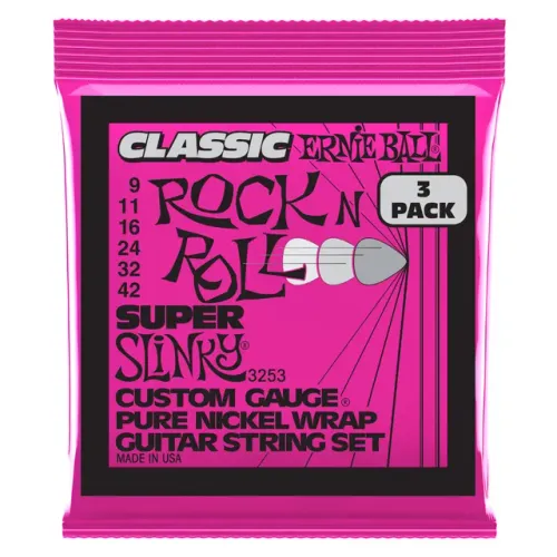 Pacote 3 Encordoamentos Guitarra 009-042 Ernie Ball Super Slinky Níquel