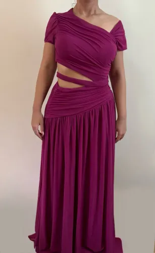 Vestido Longo Drapeado Fúcsia