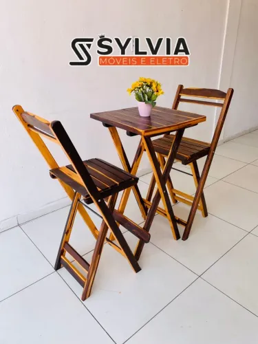 Conjunto bistrô dobrável 50x50 envernizado
