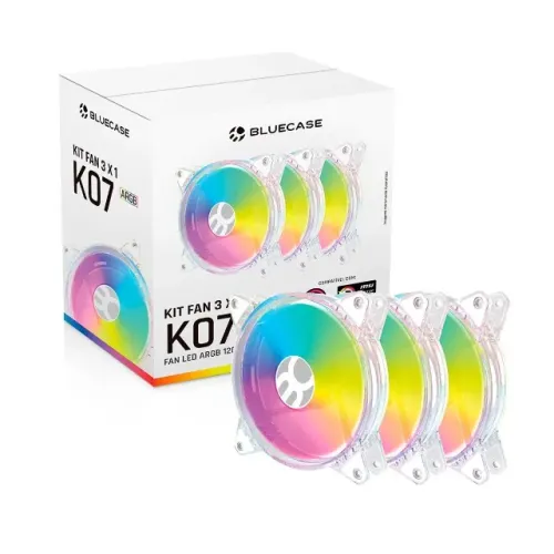 Kit 3 Fans Led ARGB Acrilico Controlavel K07 120MM Bluecase - Loja Coimbra Computadores 