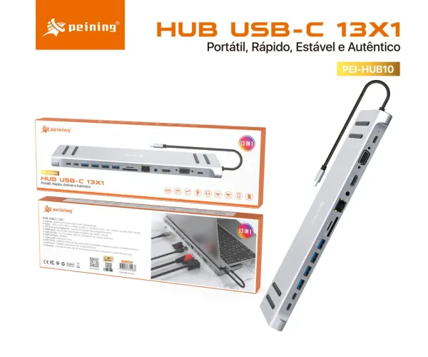 Hub USB-C 13 3 em 1 Peining PEI-HUB10 Adaptador Dock Station USB-C para Notebook