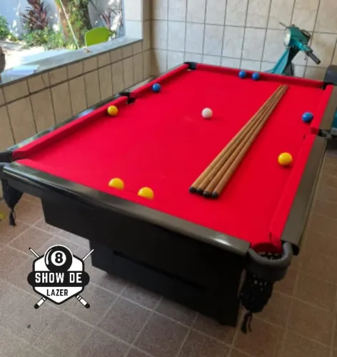 Sinuca Super Luxo Preta Forração Vermelha