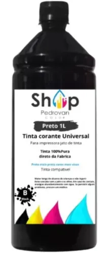 Tinta corante universal 1 litro Preta impressoras e multifuncionais cartucho ou tanque