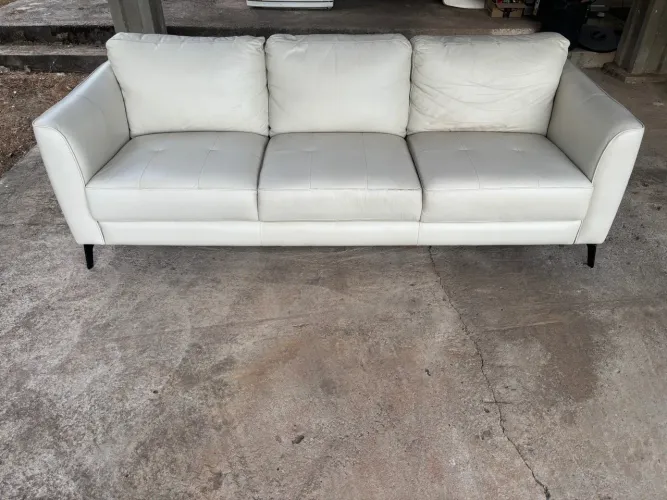 Sofá 3 Lugares Branco de Couro Natural Legítimo 100% Offwhite