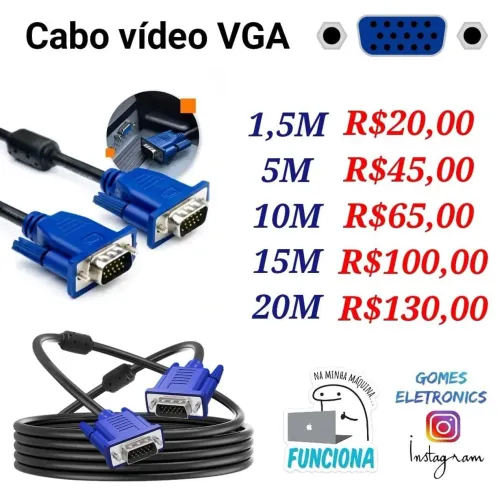 Cabo VGA de Video para Projetor Notebook ou Computador a partir de R$20,00